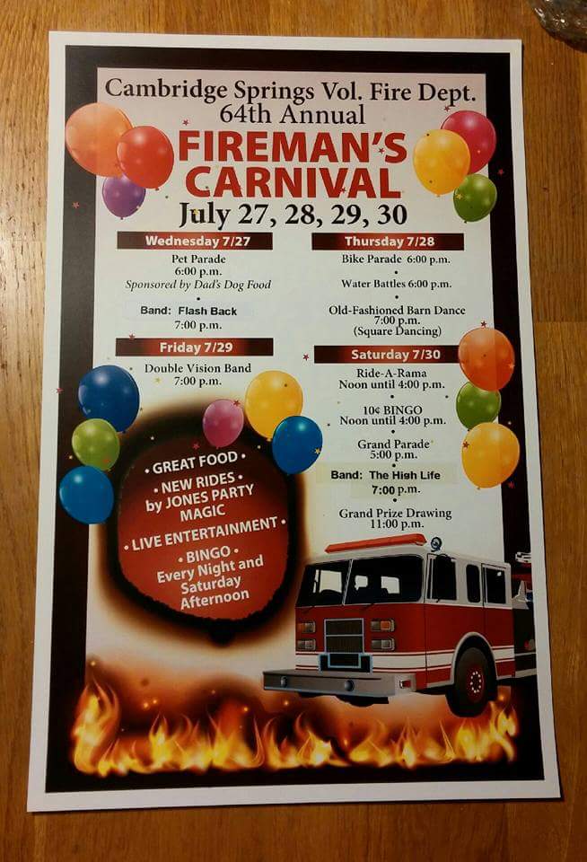 Cambridge Springs Fireman's Carnival is on Erie Reader